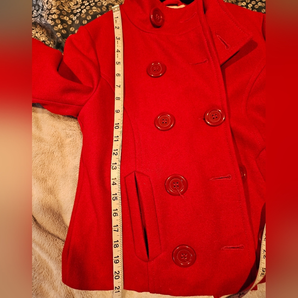 Forever Audrey Red Pea Coat, Size M - Picture 4 of 10